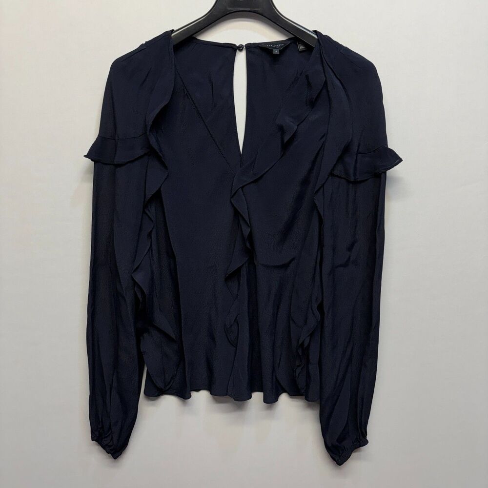 Ted Baker Women Long Sleeve Blouse Top Shirt Size 5 US 14 UK 16 Blue D095 -13